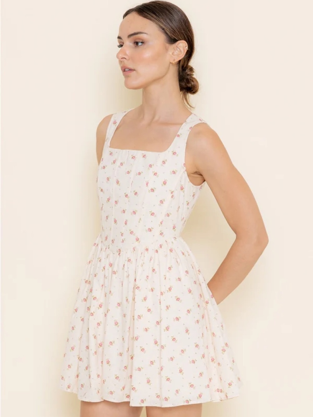 Cream Floral Square-Neck Sundress - Picture 2 of 14